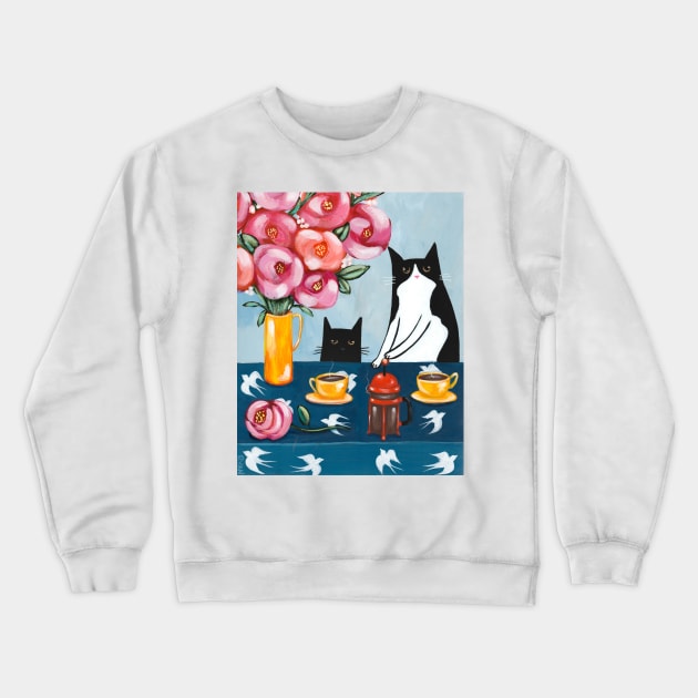 French Press Coffee Cats Crewneck Sweatshirt by KilkennyCat Art